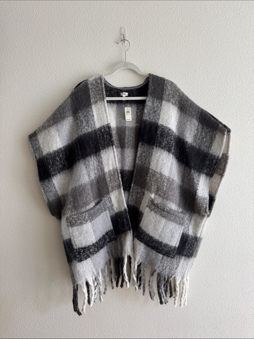 Aerie Cozy Plaid Fringe Poncho